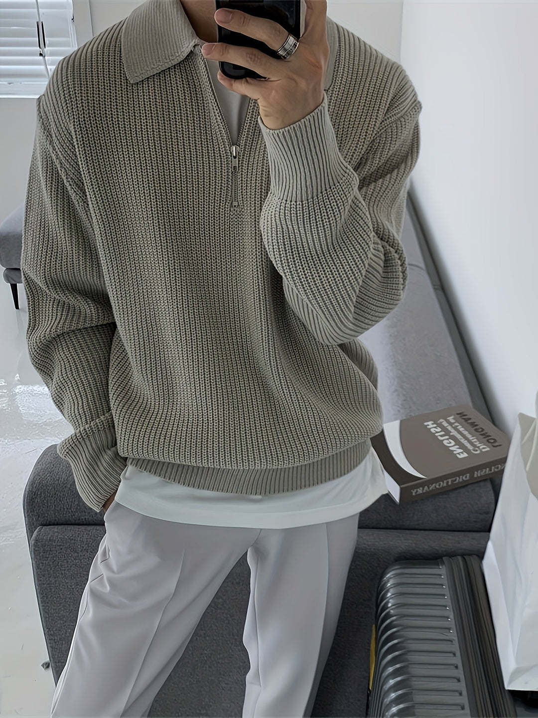 Mens Quarter Zip Sweater Cozy Warm Fit