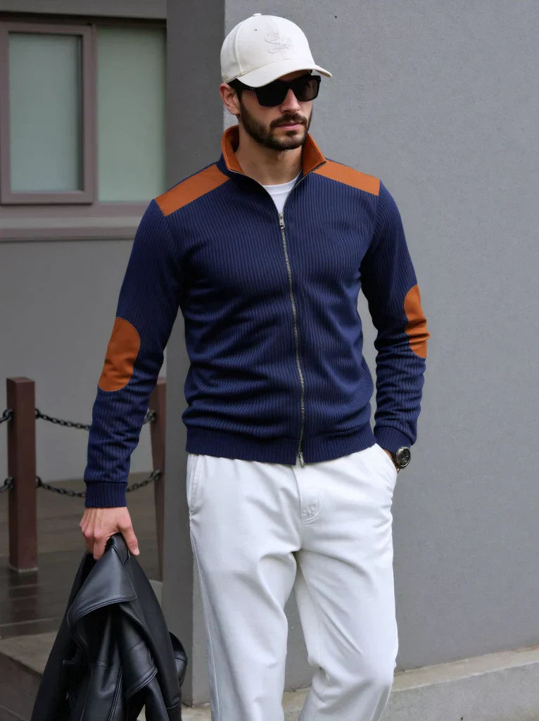 Mens Zip Cardigan with Shoulder Patches Regular Fit