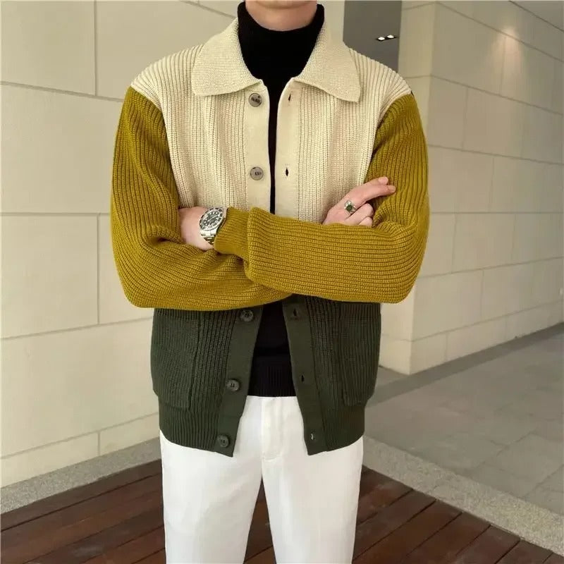 Unisex Sweater Knit Color Block Relaxed Fit