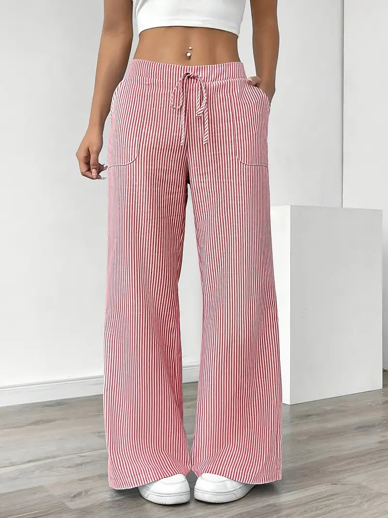 Womens Trousers with Stripes and Pockets Relaxed Fit