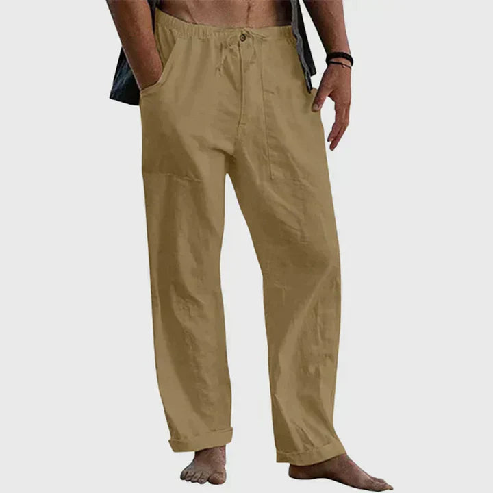 Mens Linen Casual Trousers with Drawstring Waist