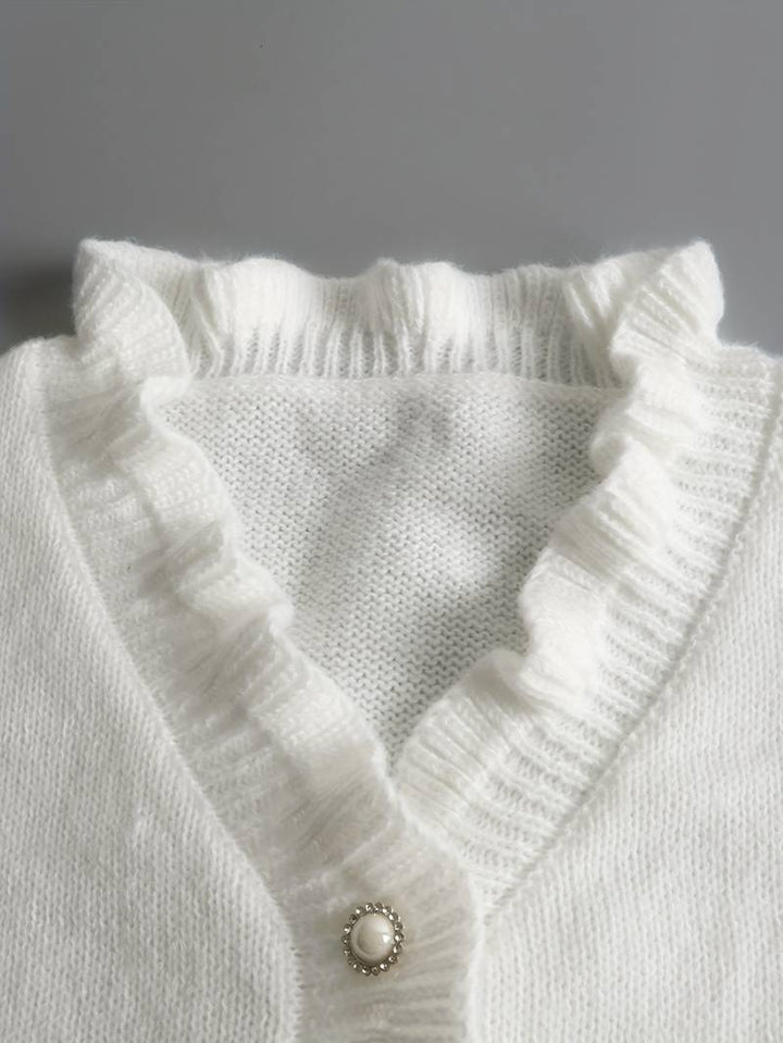 Womens Knit Cardigan with Pearl Buttons V-Neck Long Sleeve