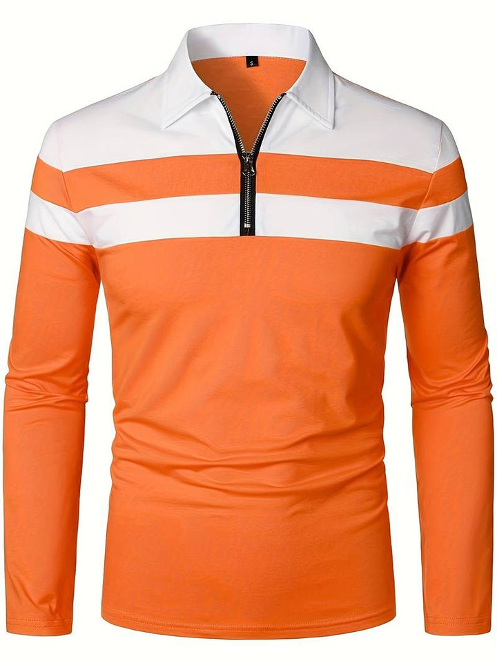 Mens Long Sleeve Polo Shirt Zip-Up Collar