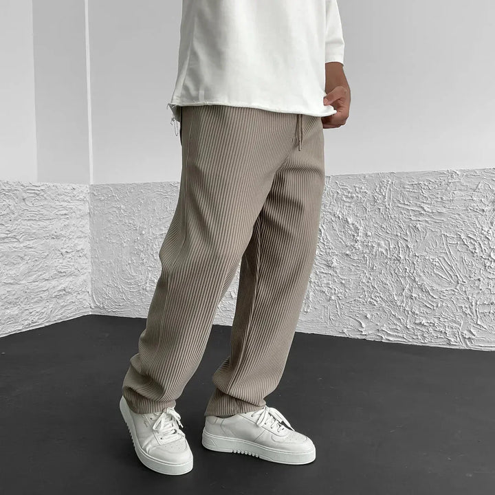 Mens Casual Trousers Pinstripe Drawstring Waist Relaxed Fit