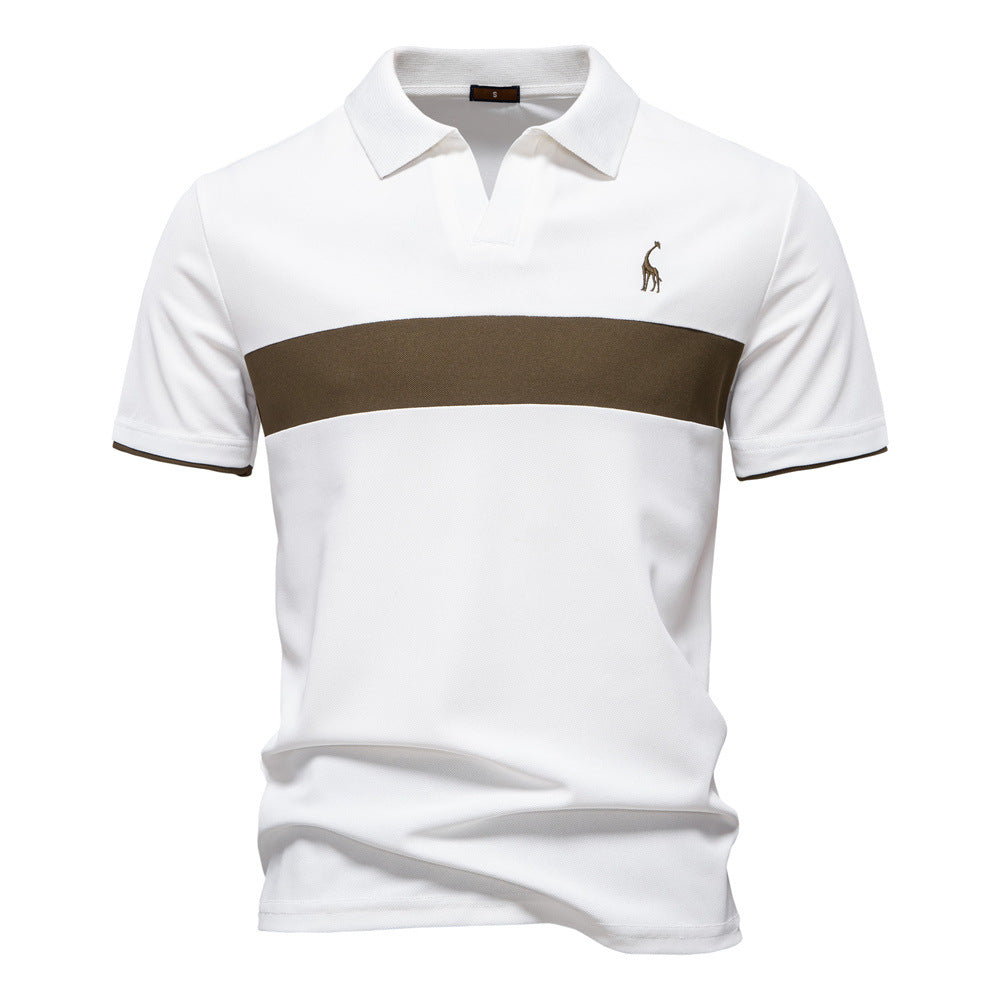 Mens Short Sleeve Polo Shirt with Striped Trim Classic Fit