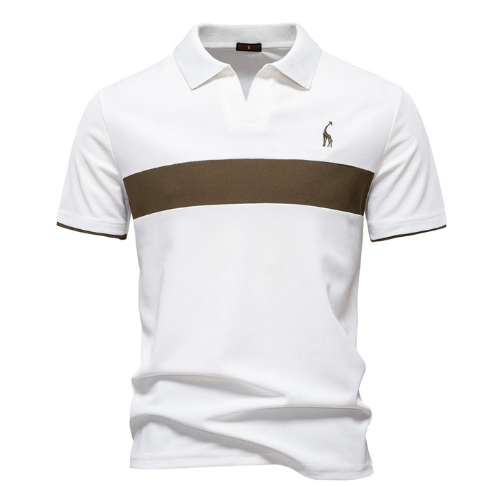 Mens Short Sleeve Polo Shirt with Striped Trim Classic Fit