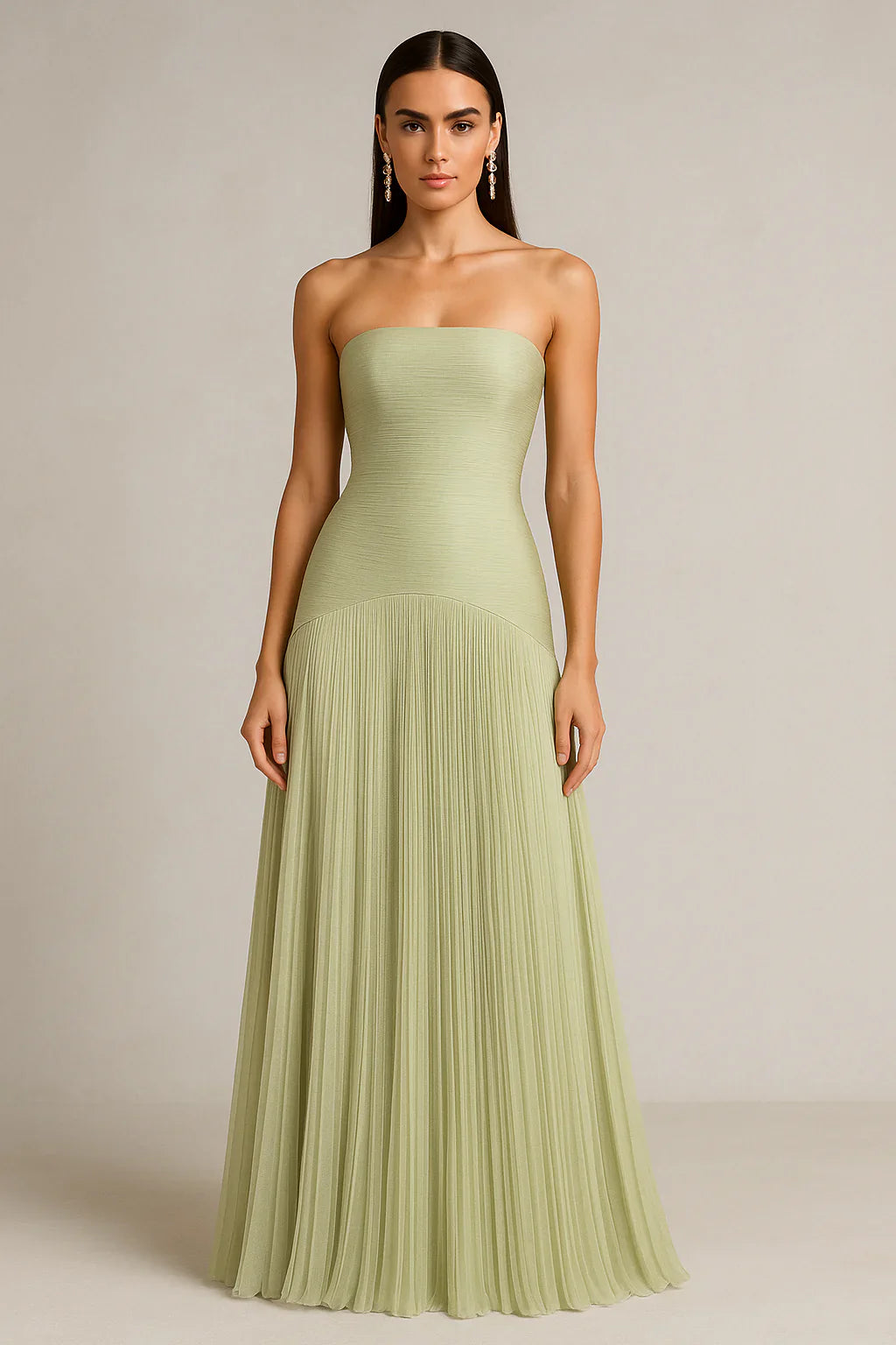 Womens Strapless Pleated Maxi Dress Sweetheart Neckline
