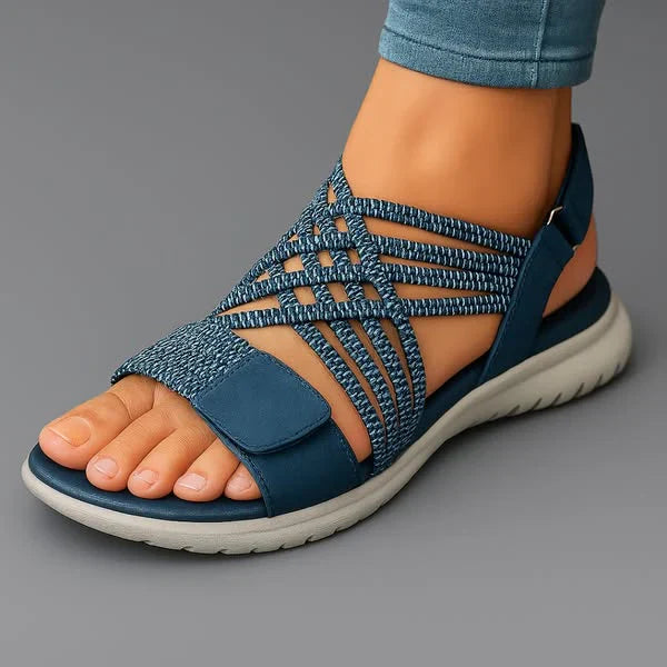 Womens Orthopedic Sandals Elastic Strap Hook and Loop Closure - BritishMode