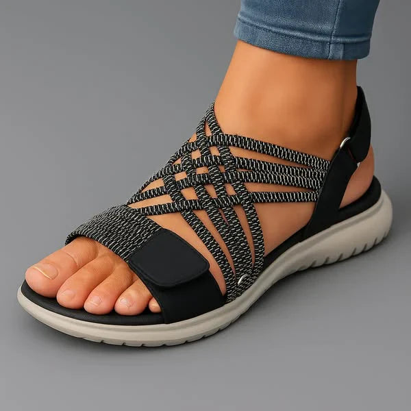 Womens Orthopedic Sandals Elastic Strap Hook and Loop Closure
