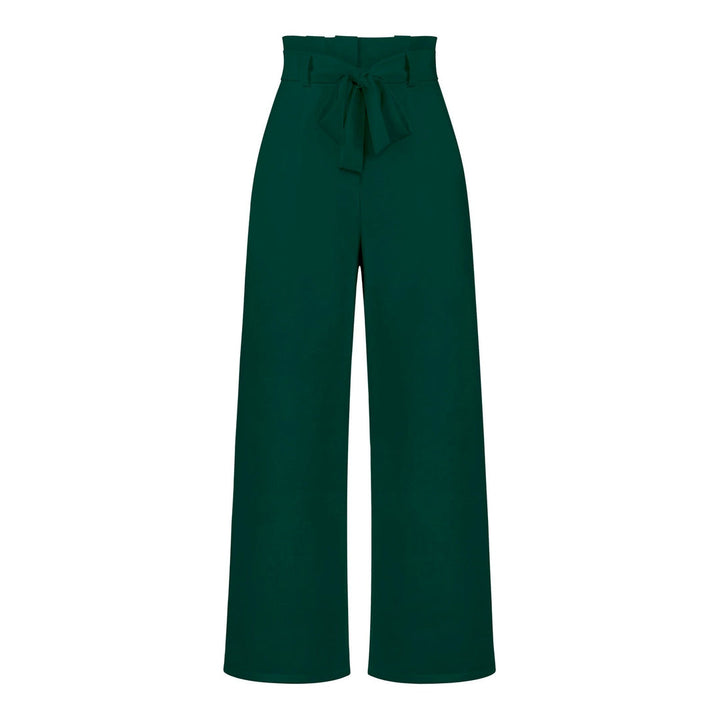 Womens High-Waisted Trousers with Tie Waist Relaxed Fit