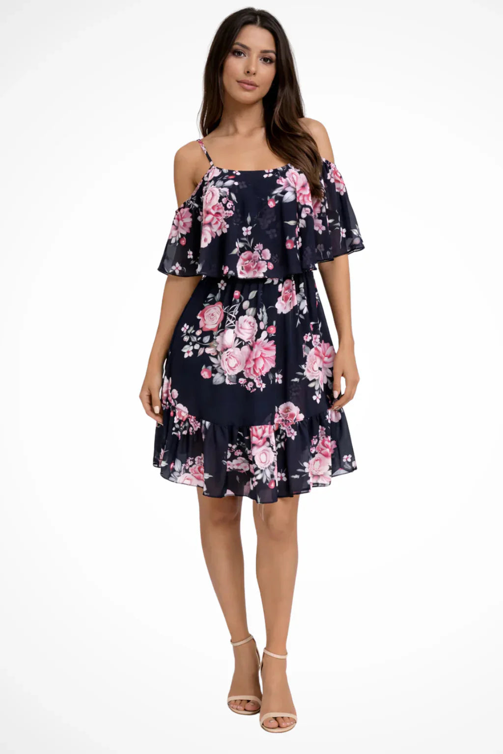 Womens Tiered Sundress with Ruffle Overlay Hem