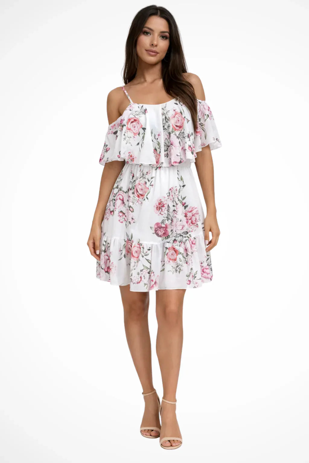 Womens Tiered Sundress with Ruffle Overlay Hem