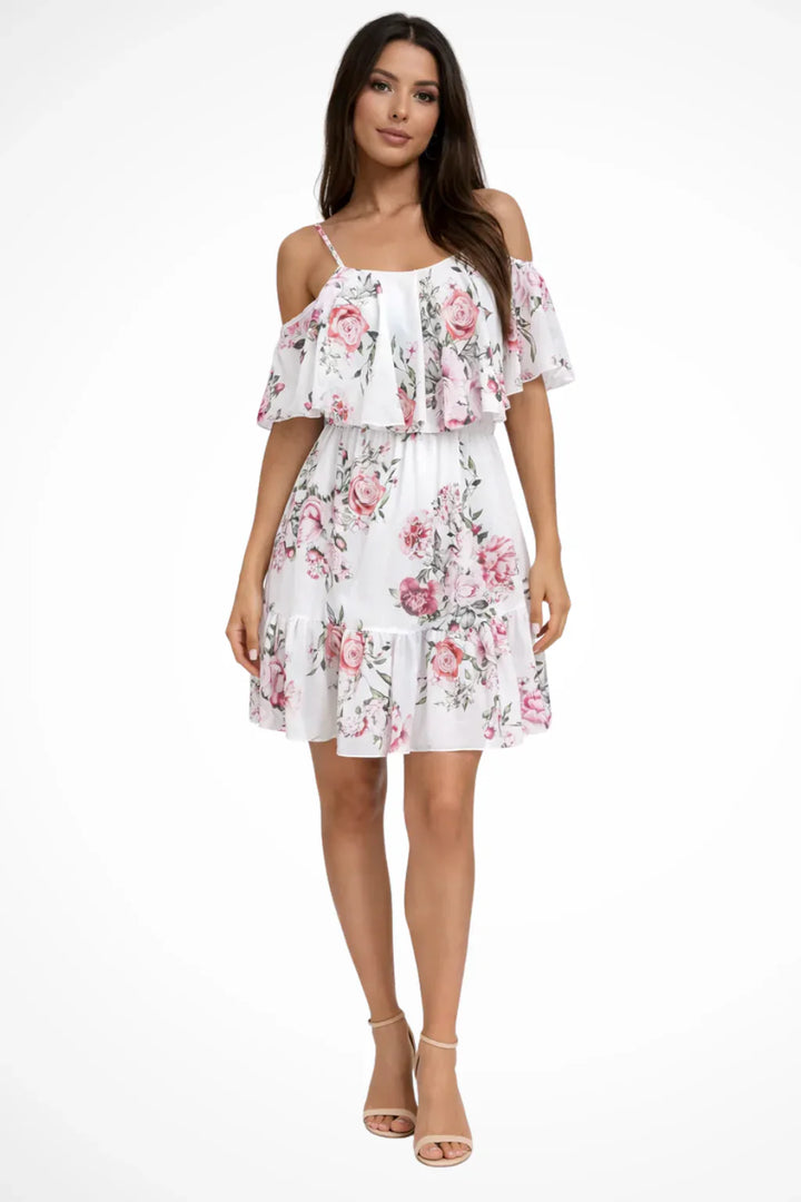Womens Tiered Sundress with Ruffle Overlay Hem