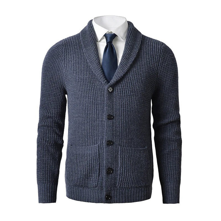 Mens Cardigan Sweater Ribbed Shawl Collar