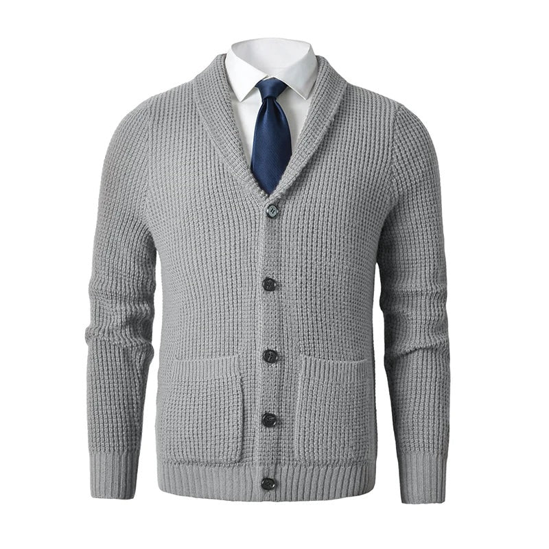 Mens Cardigan Sweater Ribbed Shawl Collar