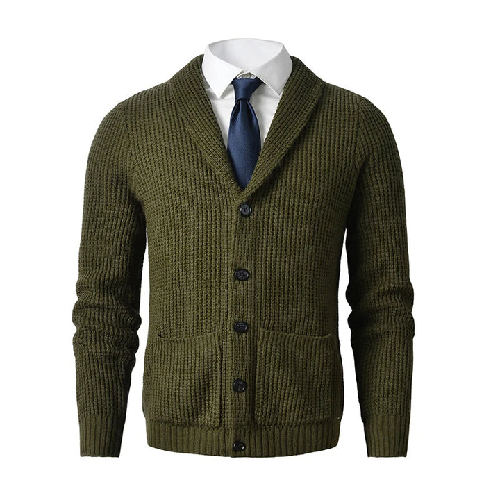 Mens Cardigan Sweater Ribbed Shawl Collar