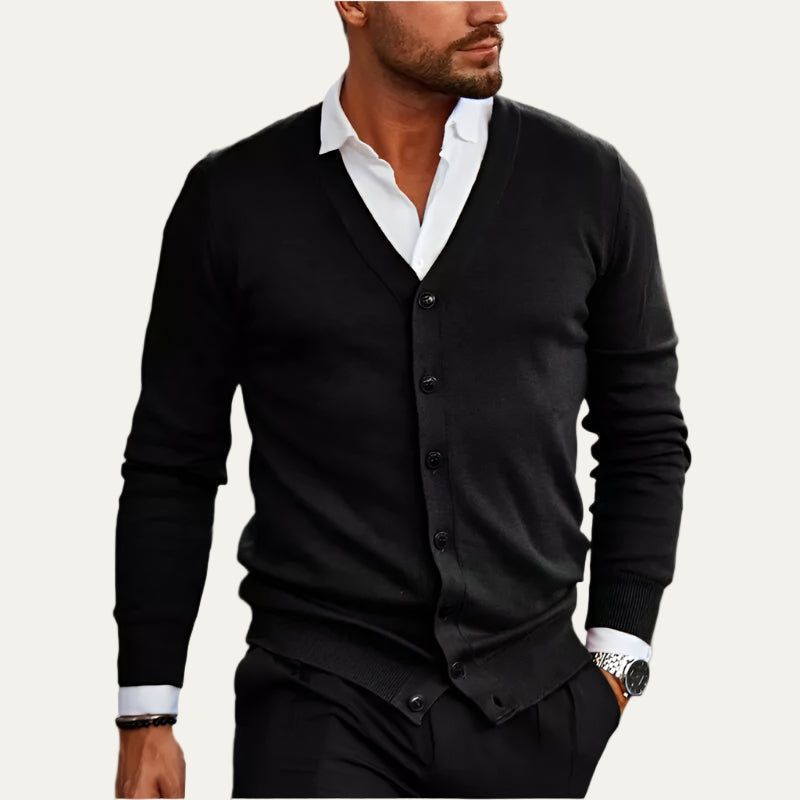 Mens V-Neck Fine Knit Cardigan Buttoned Classic Fit