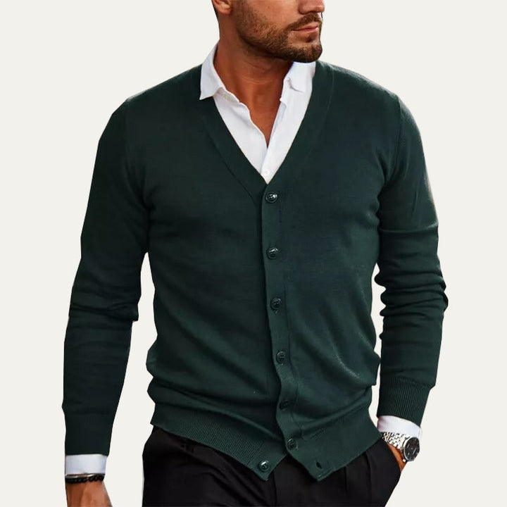 Mens V-Neck Fine Knit Cardigan Buttoned Classic Fit