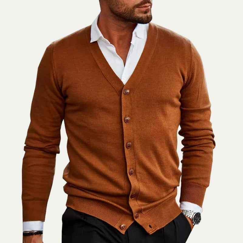 Mens Knit Cardigan with V-Neck and Button Front Classic Fit