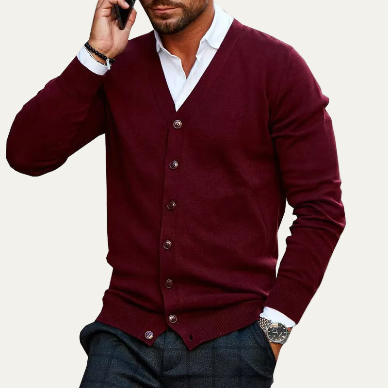 Mens Knit Cardigan with V-Neck and Button Front Classic Fit