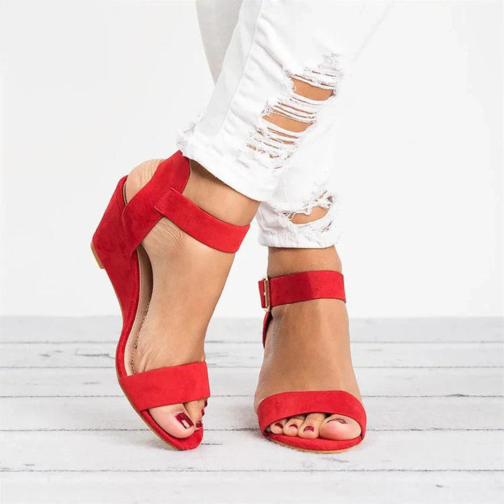 Womens Wedge Sandals Open Toe Ankle Strap Buckle