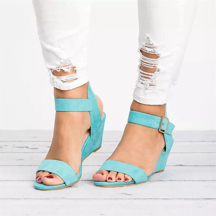 Womens Wedge Sandals Open Toe Ankle Strap Buckle