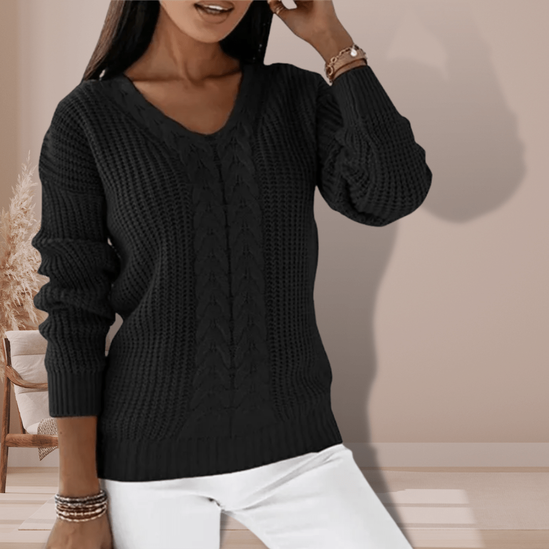 Womens V-Neck Cable Knit Sweater Winter Ready