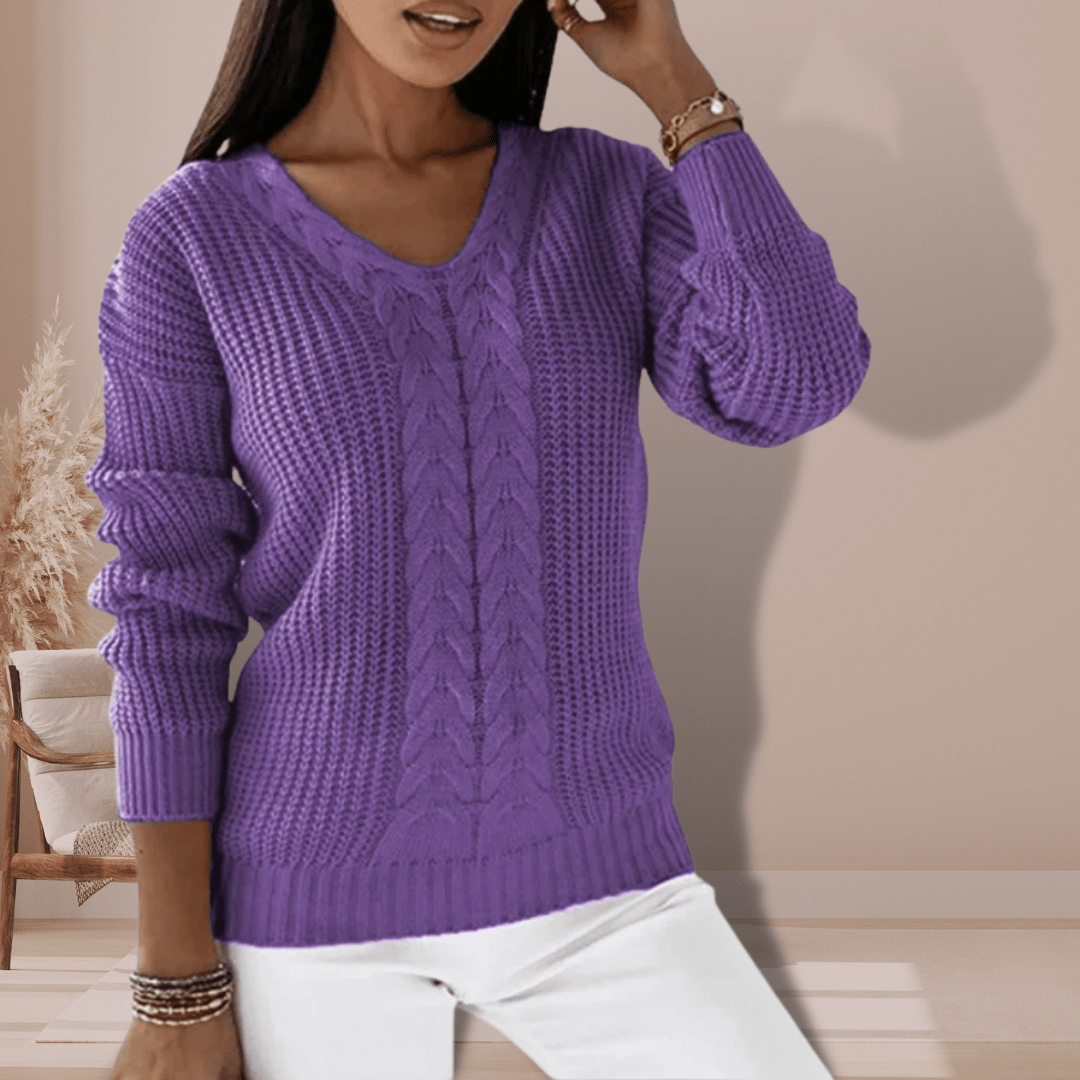 Womens V-Neck Cable Knit Sweater Winter Ready