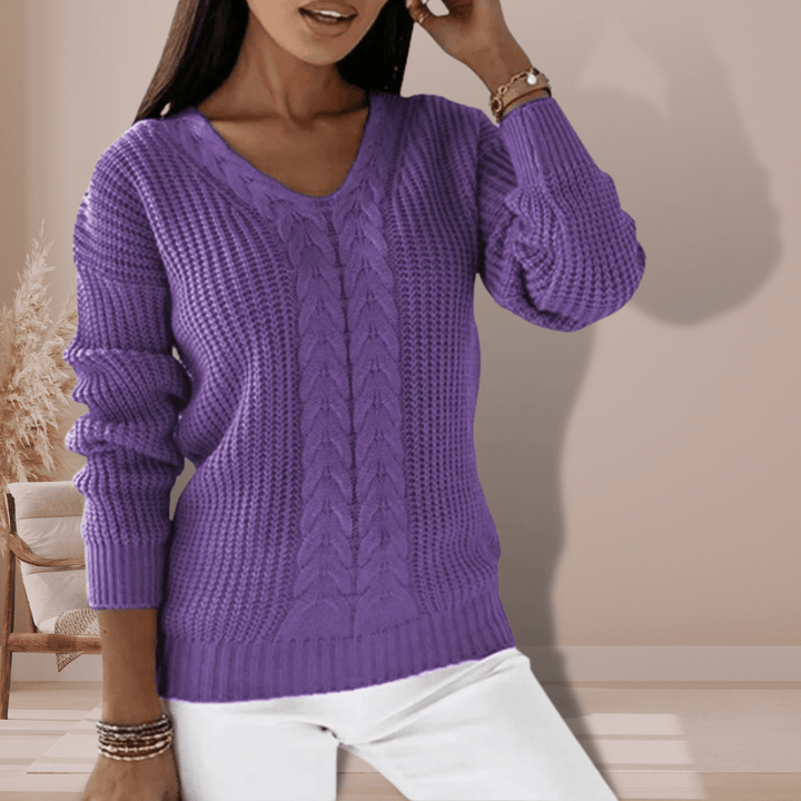 Womens V-Neck Cable Knit Sweater Winter Ready