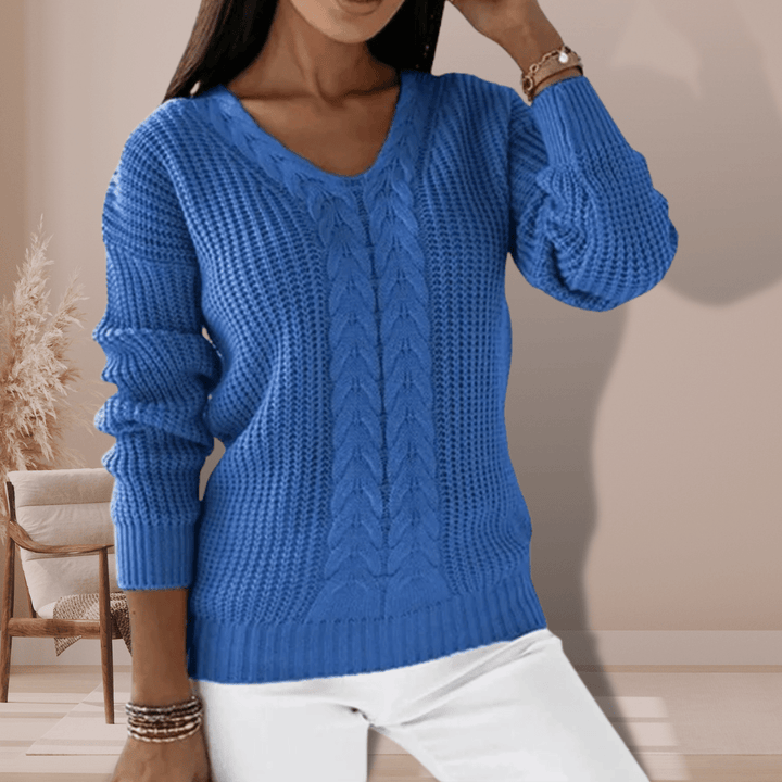 Womens V-Neck Cable Knit Sweater Winter Ready