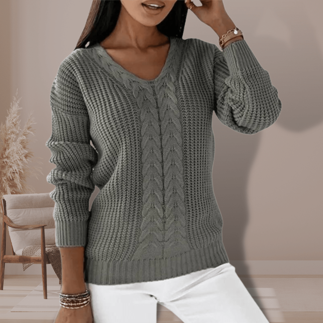 Womens V-Neck Cable Knit Sweater Winter Ready - BritishMode