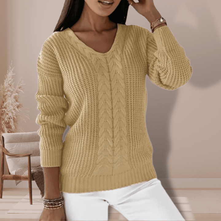 Womens V-Neck Cable Knit Sweater Winter Ready