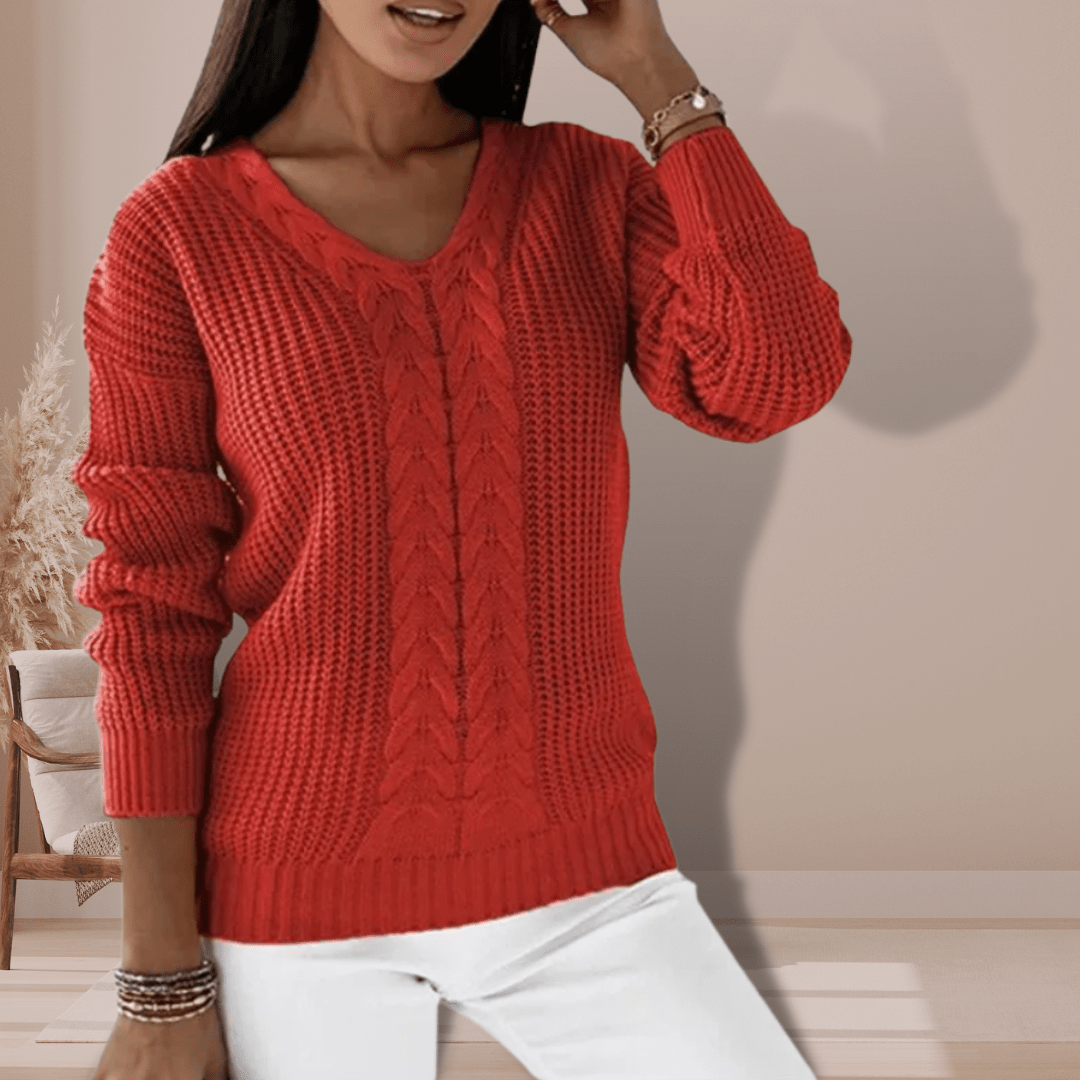 Womens V-Neck Cable Knit Sweater Winter Ready