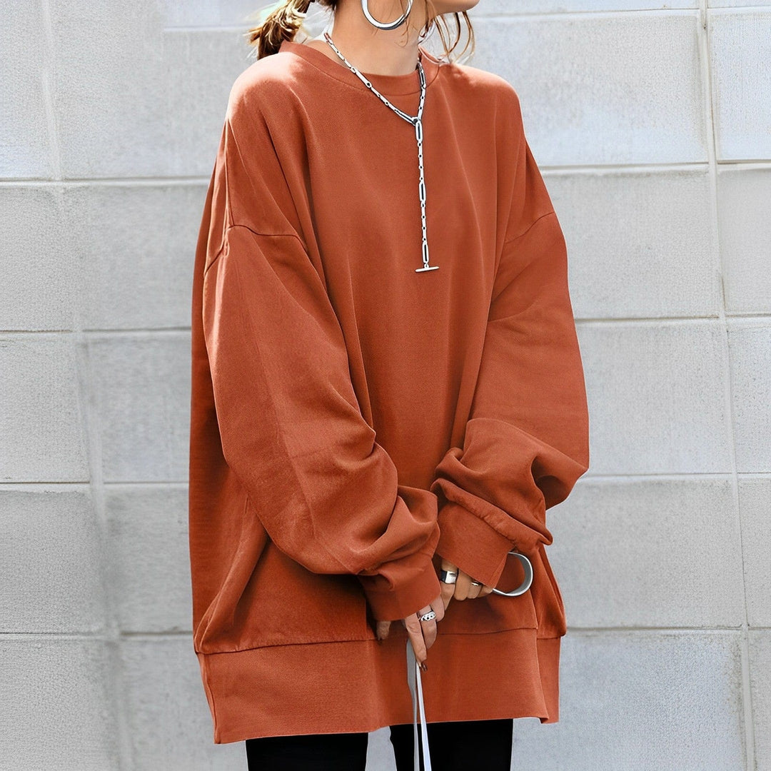 Womens Crew Neck Sweatshirt Relaxed Fit Cotton