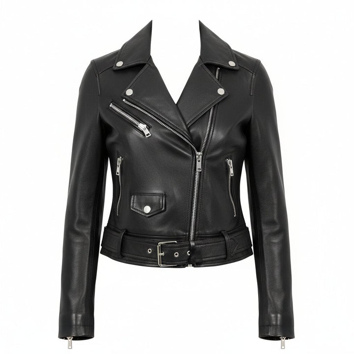 Womens Leather Moto Jacket Cropped Fit - BritishMode