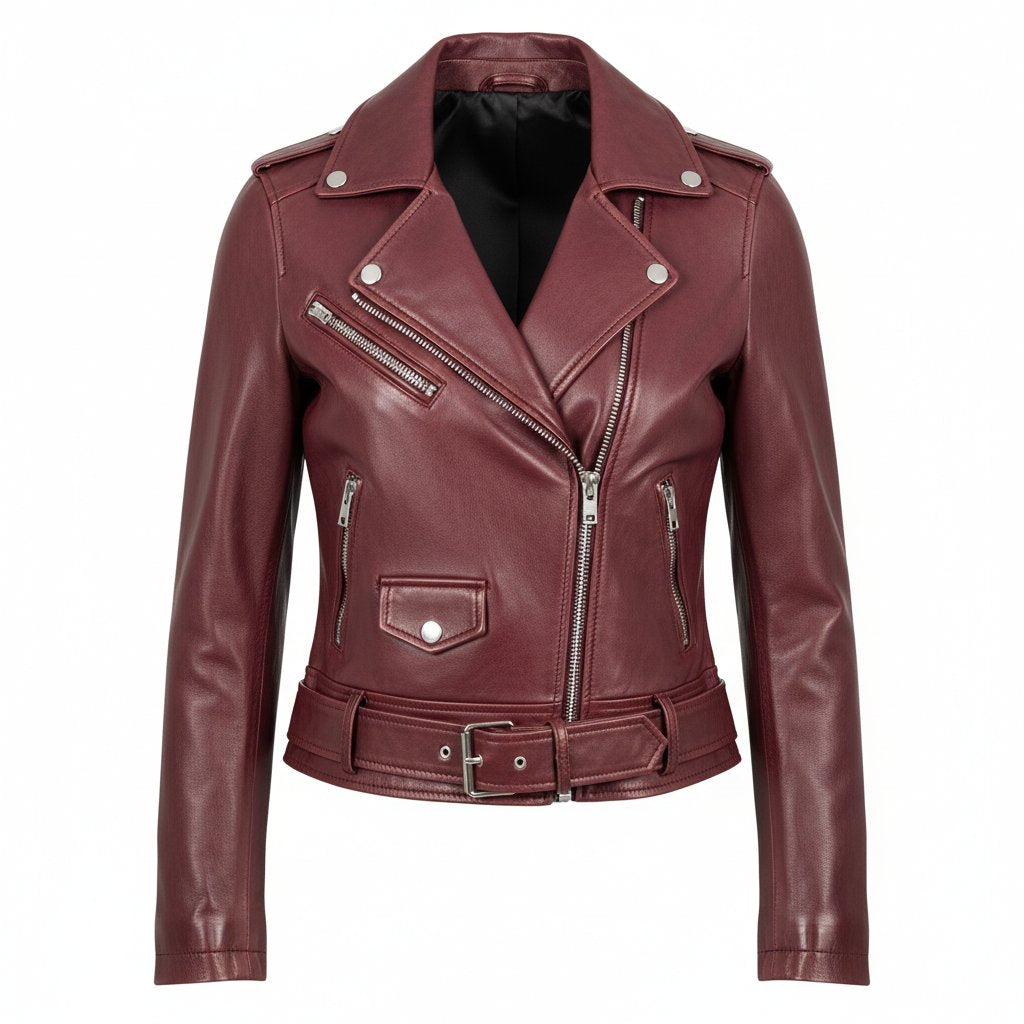 Womens Leather Moto Jacket Cropped Fit