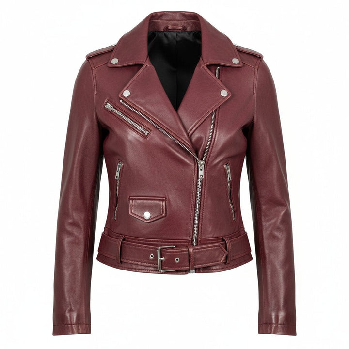 Womens Leather Moto Jacket Cropped Fit