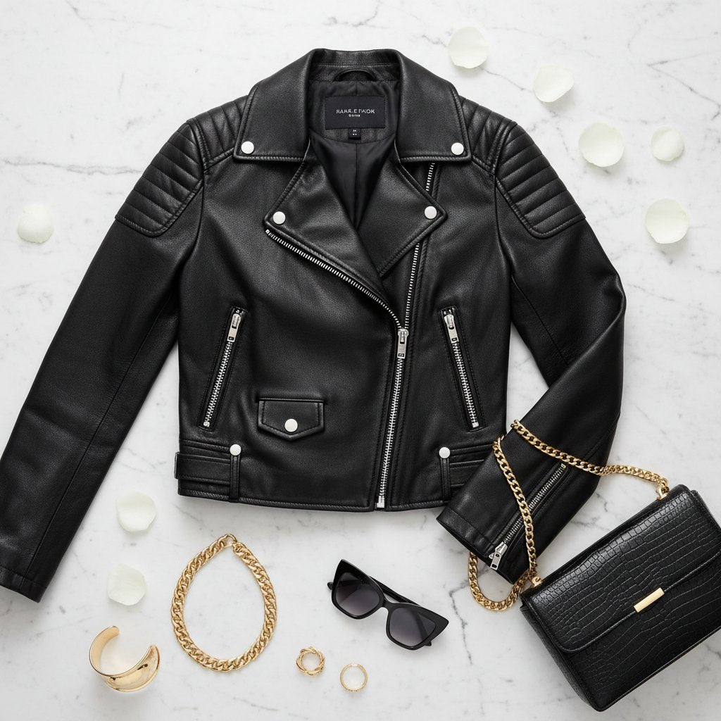 Womens Leather Moto Jacket Cropped Fit