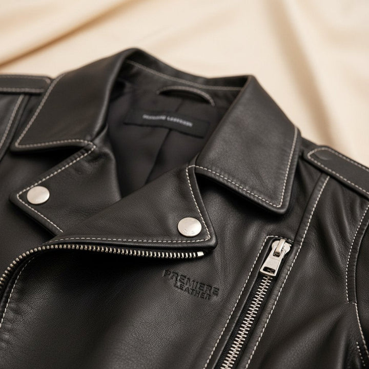 Womens Leather Moto Jacket Cropped Fit