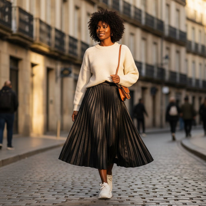Womens Midi Skirt Satin Pleated Fit