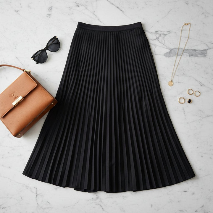 Womens Midi Skirt Satin Pleated Fit