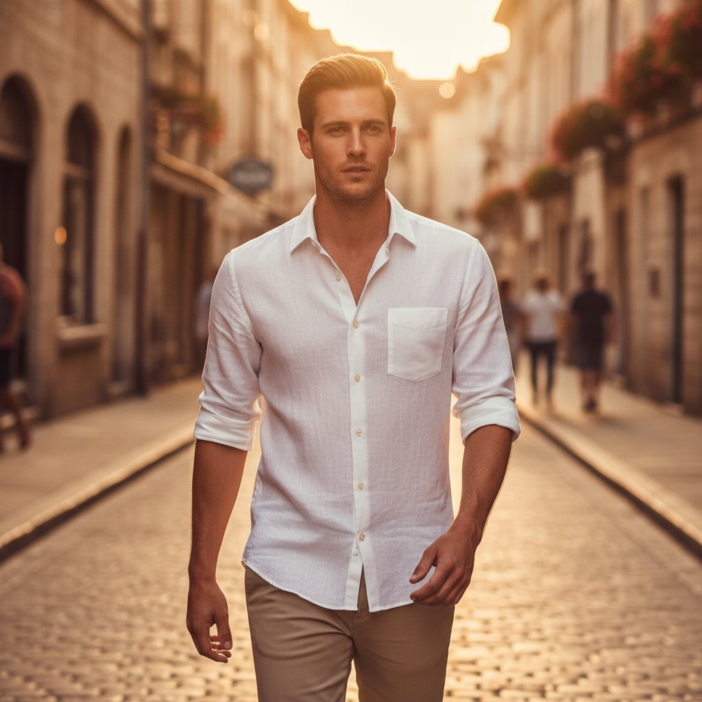 Mens Linen Shirt Classic Fit Summer