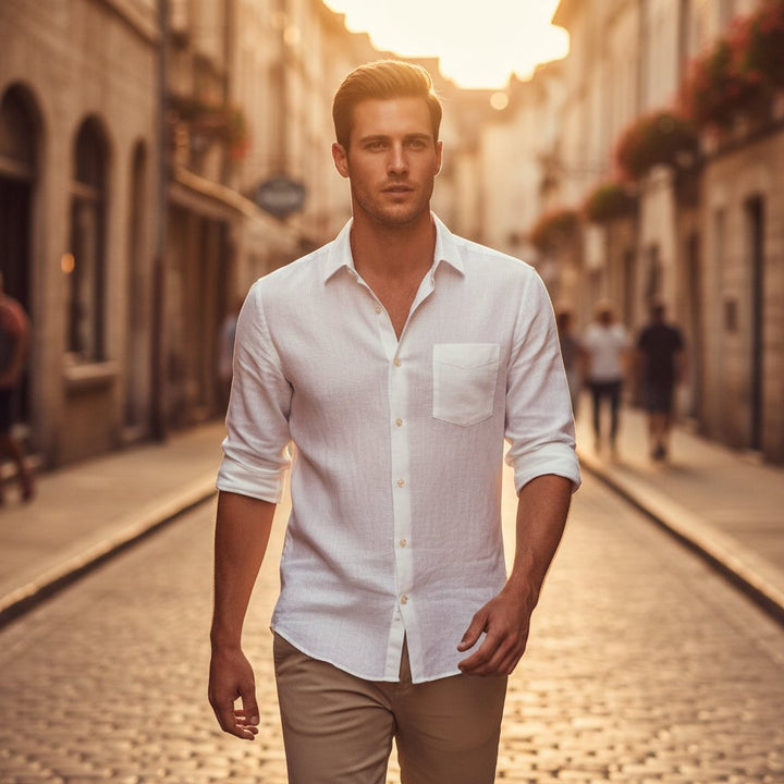 Mens Linen Shirt Classic Fit Summer