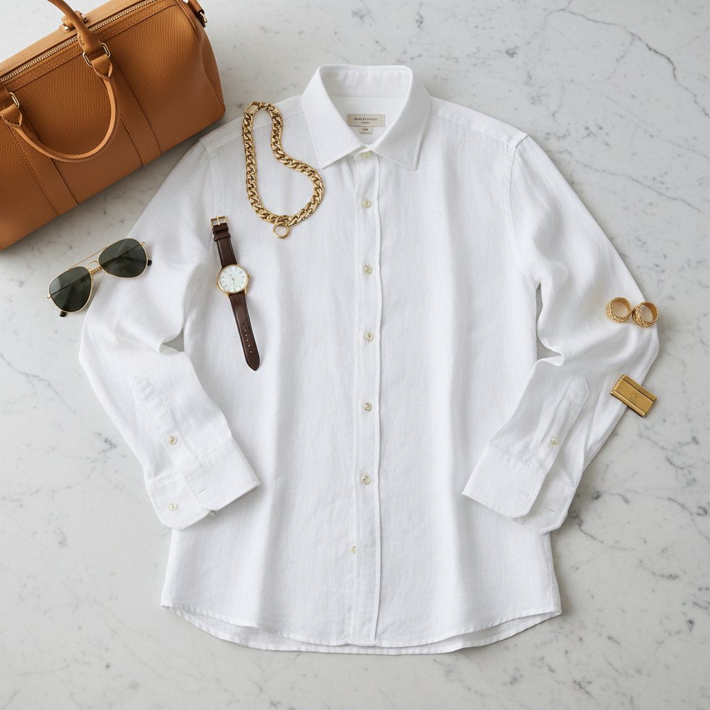 Mens Linen Shirt Classic Fit Summer