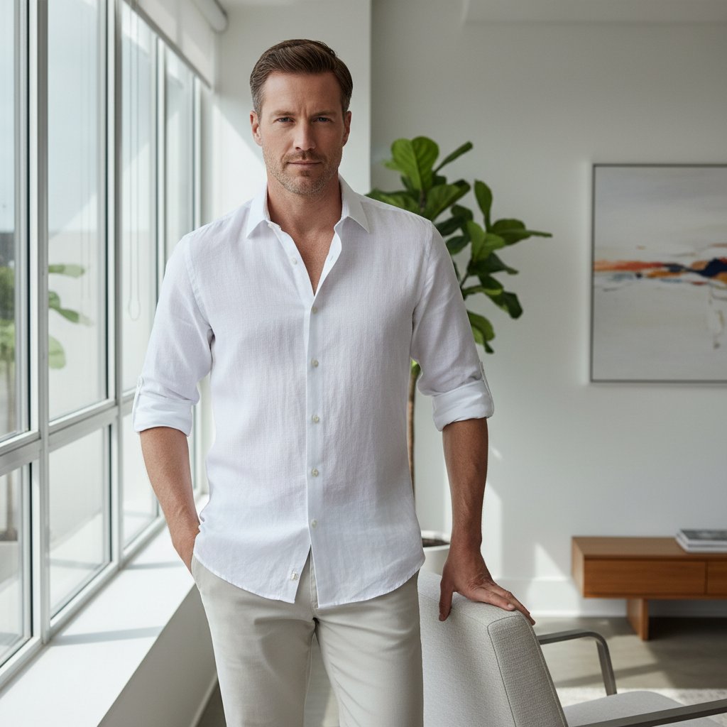 Mens Linen Shirt Classic Fit Summer