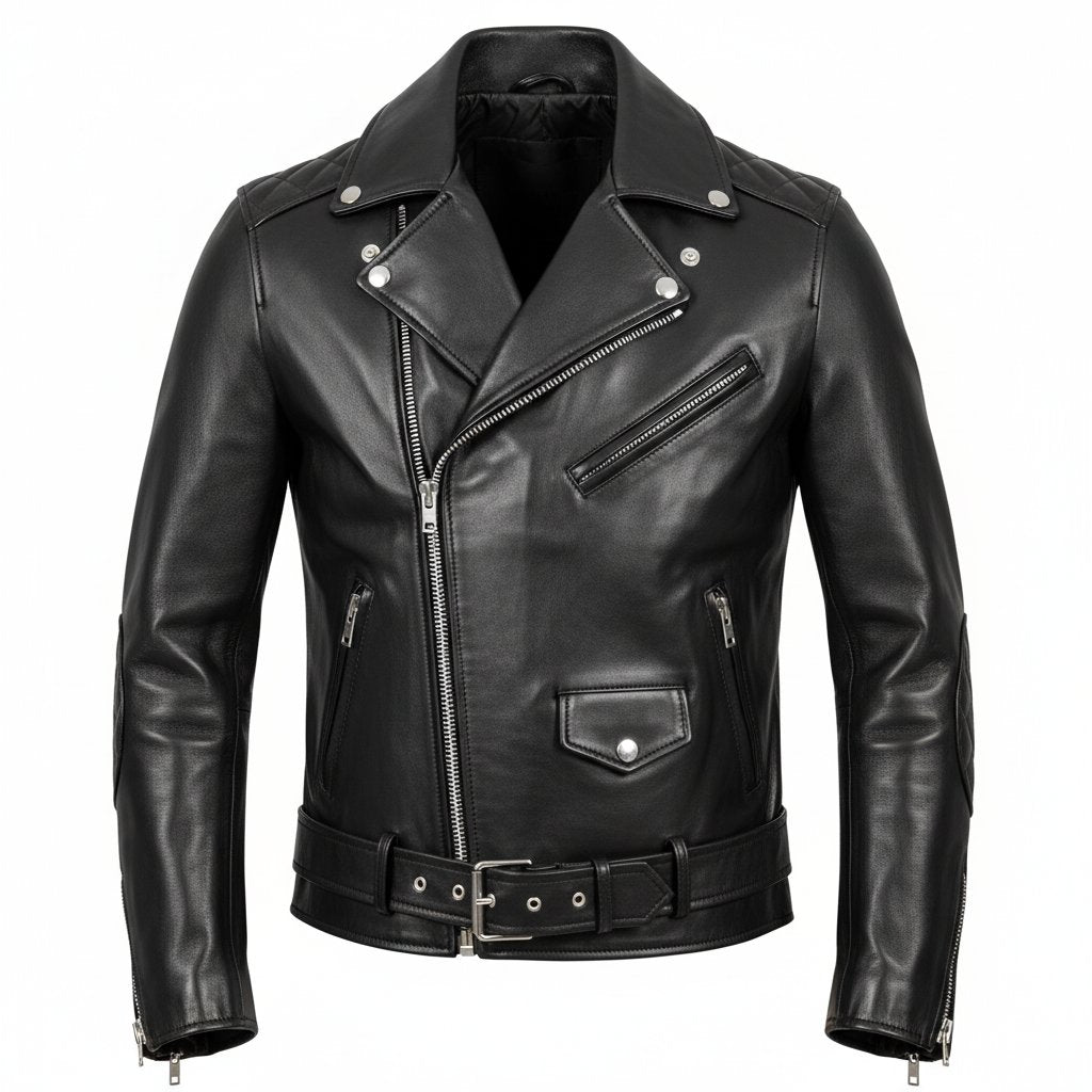 Mens Leather Biker Jacket Classic Fit - BritishMode