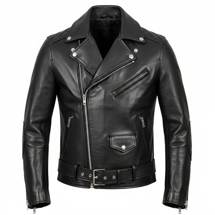 Mens Leather Biker Jacket Classic Fit - BritishMode