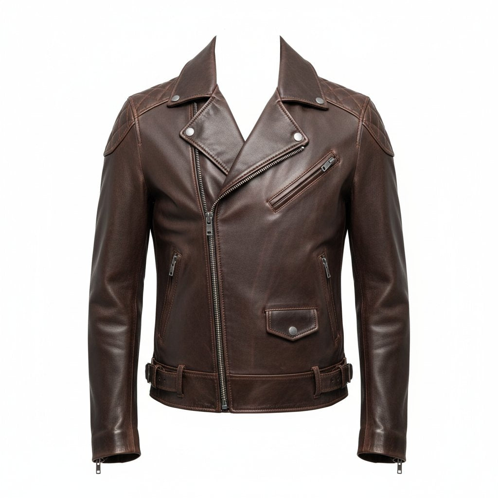 Mens Leather Biker Jacket Classic Fit