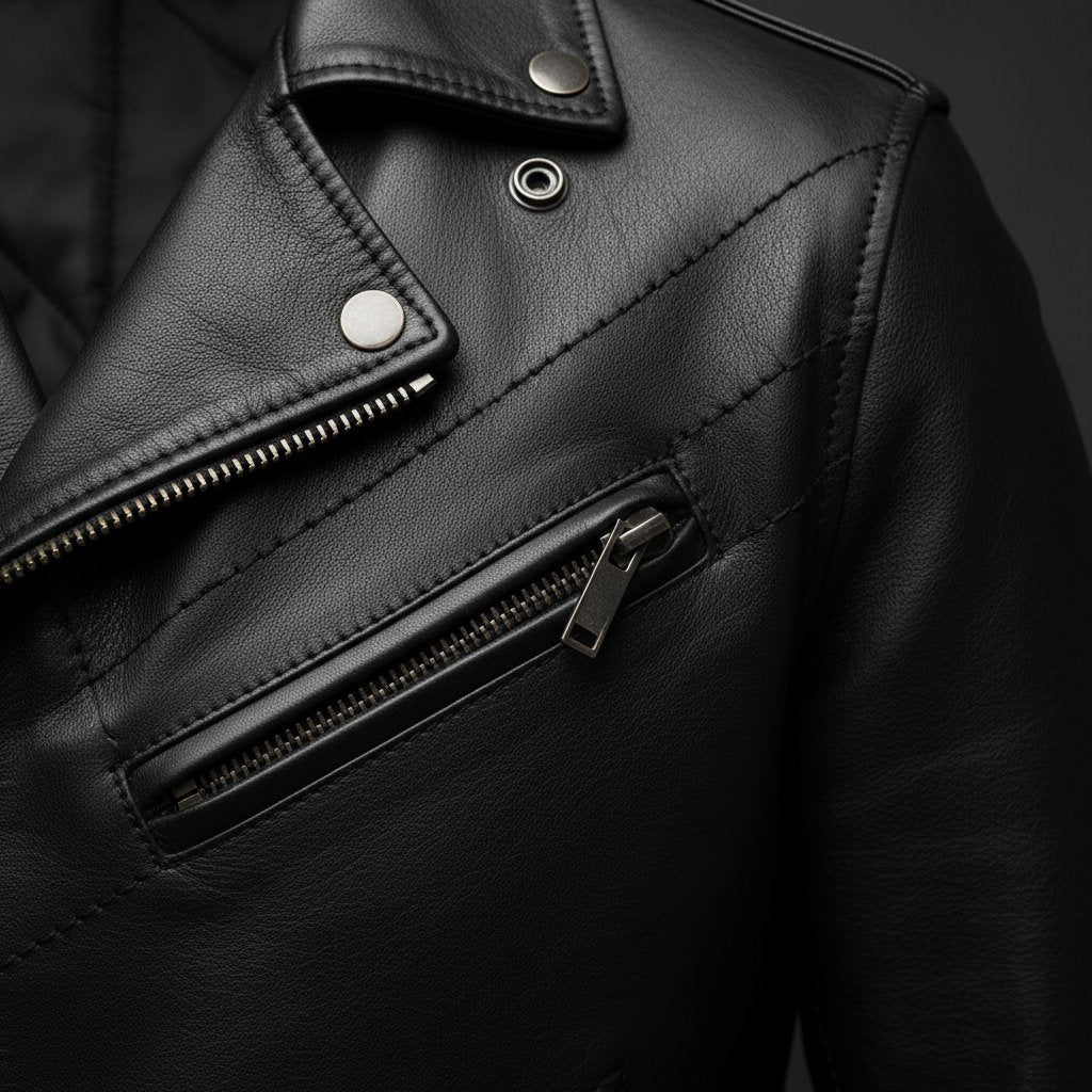 Mens Leather Biker Jacket Classic Fit