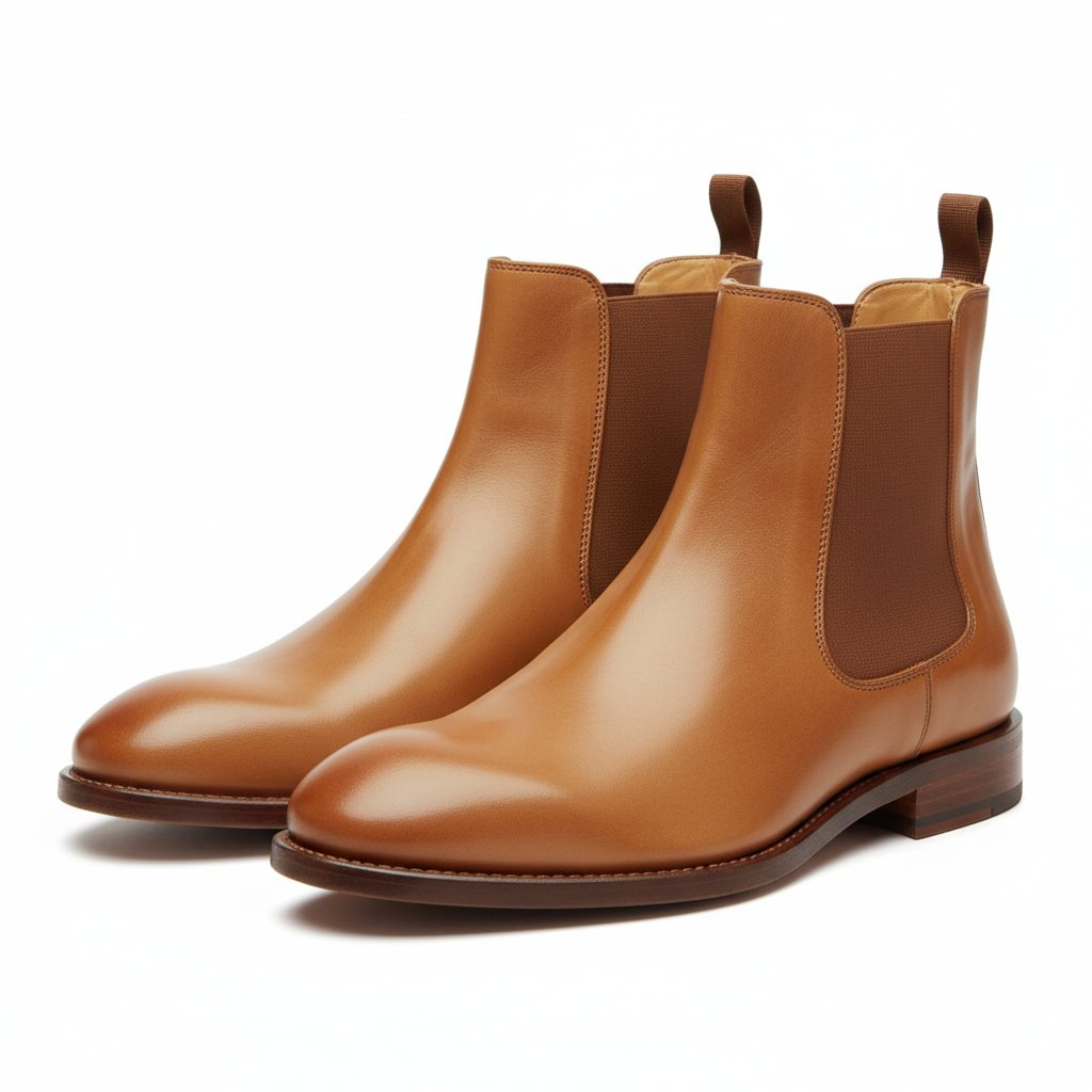 Mens Leather Chelsea Ankle Boots Slip-On Style